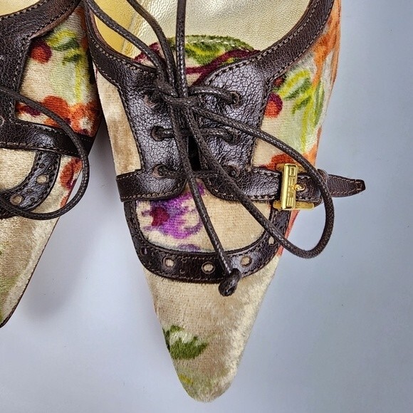 Etro Floral Velvet Pumps High Heels Shoes Buckles Lace-up Size 40 EU / 9.5 US - Picture 11 of 14